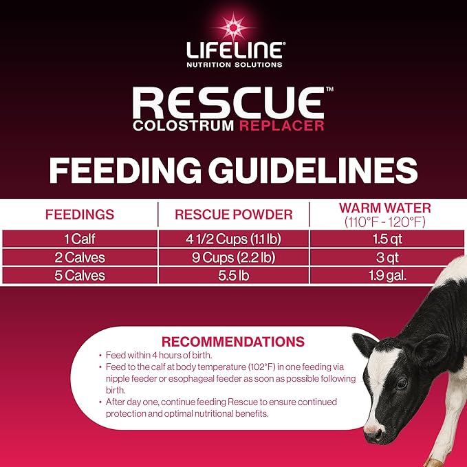 ANNUSO LIFELINE Rescue High-Level Colostrum Replacer for Calves, 8.8lb Pail - 150g Globulin Protein - Replaces Maternal Colostrum in One Feeding - Immune Support, Vitamins, Minerals - Easy-Mix Formula