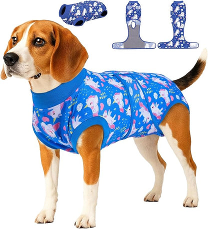 PetWarm Dog Surgery Suit, Pet Surgical Recovery Suit Female and Male, Dog Onesie for Surgical, Anti-Licking Dog Surgery Recovery Suit, Unicorn Pattern, Blue, M