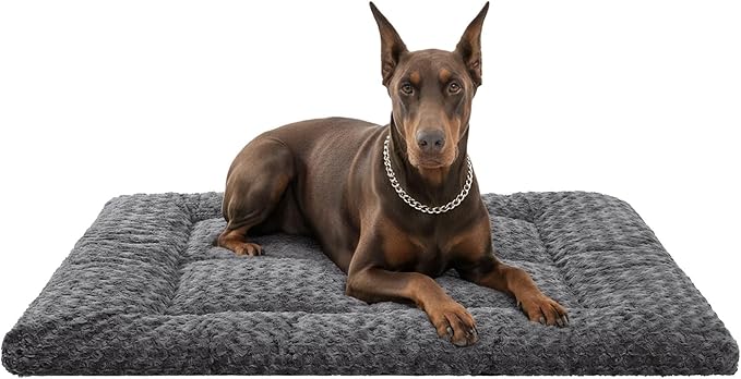 Washable Dog Bed Mat Soft Dog Crate Pad Fluffy Pet Kennel Beds Sleeping Mattress with Non-Slip Bottom for Extra Large Jumbo Medium Small Dogs, 53 x 36 Inch, Grey