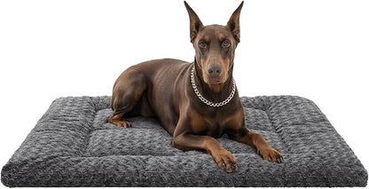Washable Dog Bed Mat Soft Dog Crate Pad Fluffy Pet Kennel Beds Sleeping Mattress with Non-Slip Bottom for Extra Large Jumbo Medium Small Dogs, 53 x 36 Inch, Grey