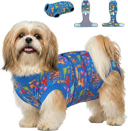 PetWarm Dog Spay Recovery Suit, Surgery Suit for Dogs, Onesie for Dogs, Anti-Licking Dog Surgical Recovery Pajamas, Bodysuit for Abdominal Affected Areas Sensitive Skin Areas, Zoo Pattern, Blue, XS