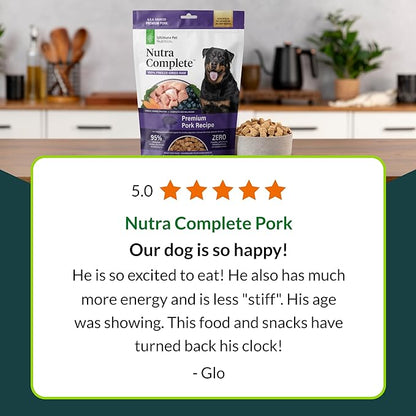 ULTIMATE PET NUTRITION Nutra Complete, 100% Freeze Dried Veterinarian Formulated Raw Dog Food with Antioxidants Prebiotics and Amino Acids, (1 Pound (Pack of 4), Pork)