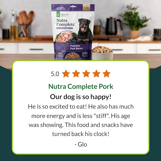 ULTIMATE PET NUTRITION Nutra Complete Freeze Dried Raw Dog Food, Veterinarian Formulated with Antioxidants, Prebiotics & Amino Acids (3 Pound, Pork)