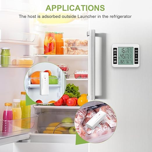 KeeKit Refrigerator Thermometer, Indoor Outdoor Thermometer with 2 Sensors, Wireless Digital Freezer Thermometer with Audible Alarm Temperature Gauge, Min/Max Record for Home, Kitchen – White