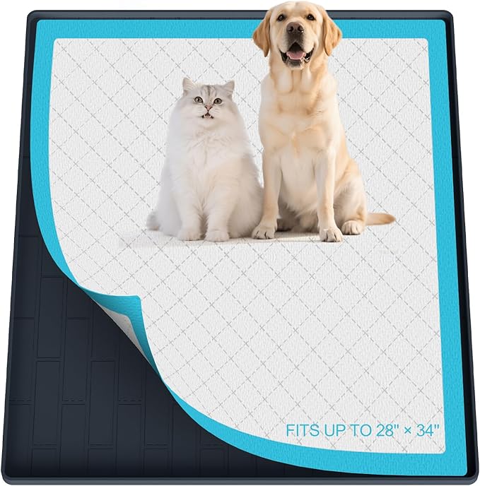 Pee Pad Tray Holder for Dogs,Non-Slip Silicone Dog Puppy Pad Holder,34 x 28 Inche Puppy Potty Training Pads,No Spill Raised Lip High Edge,Portable, Leak-Proof Mat Trays for Indoor Floor Protection