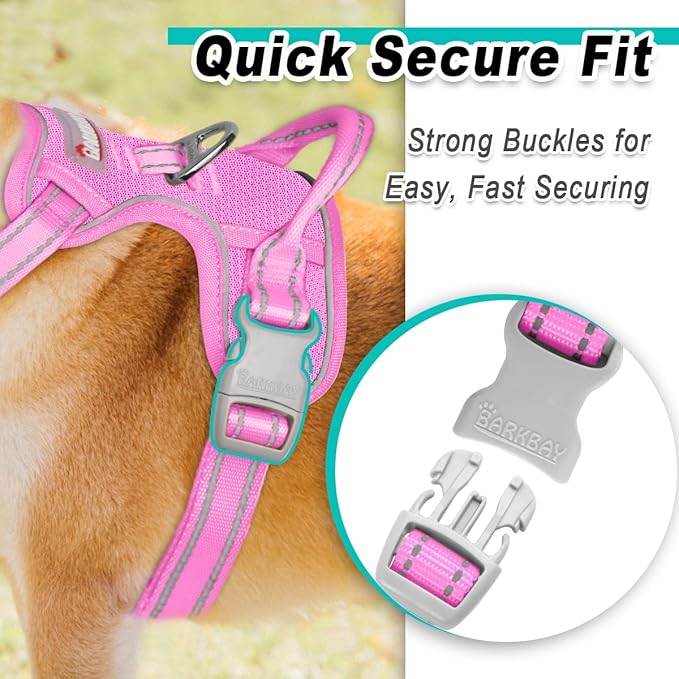 BARKBAY Dog Harness No Pull Mesh for Medium Dogs - Adjustable, Reflective, Comfortable, No Choke, Heavy-Duty - Perfect for Outdoor Training, Walking, and Hiking - Strong & Durable - M & Pink Mesh