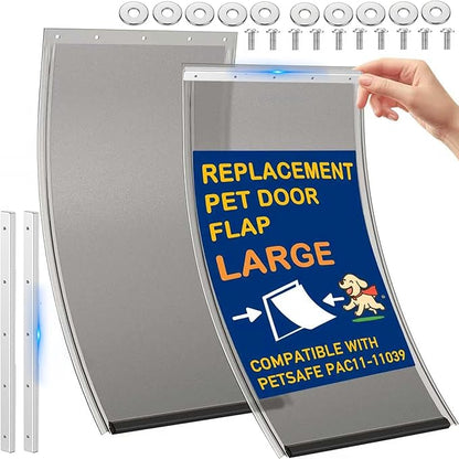 2 Pack Large Dog Door Replacement Flaps with Metal Bracket, Screws and Washers, Compatible with Petsafe Freedom Doggie Doors, PAC11-11039 10 1/8" X 16 7/8" -with Screws(Smoky Translucent)