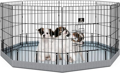 PJYuCien Dog Playpen with Bottom Pad - Metal Foldable Exercise Pen, 8 Panels 24" H x 24" W Indoor Outdoor Pet Fence Puppy Crate Kennel, Gray