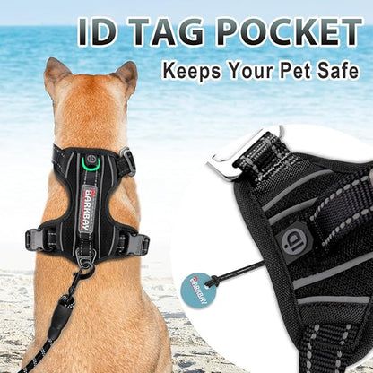 BARKBAY No Pull Dog Harness 3 Buckles Large Reflective Dog Harness with Front Clip and Easy Control Handle for Walking Training Running with ID tag Pocket(Black,XL)