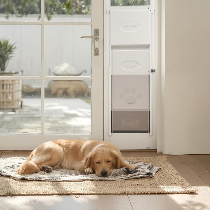 VEVOR Dog Door for Sliding Glass Door, 91 to 96 in Adjustable Height, Aluminum Alloy Frame with Metal Rotating Hinges, Lock Design, 10 1/4 x 16 1/4 in Flap, Sliding Glass Pet Door for Renters