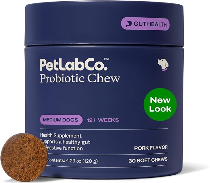 PetLab Co. Probiotics for Dogs - Support Gut Health, Occasional Diarrhea, Digestive Health, Paw Licking & Seasonal Allergies - Pork Flavor - 30 Soft Chews - Formulated for Medium Sized Dogs