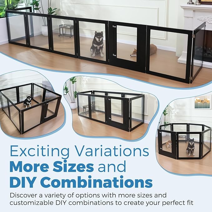 Heavy Duty Clear Acrylic Dog Playpen, 32" Height Transparent Pet Pen, Metal Frame Easy Assemble Kennel Enclosure, Ideal for Small to Medium Dogs, Cats, and Other Small Pets (Black, 2 Panels)