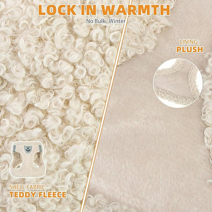 KOOLTAIL Plush Small Dog Harness and Leash Set, Warm Fleece No Pull Puppy Vest for Winter, Lightweight Reflective Step in Pet Harness for Medium Sized Dogs Boy Girl Outdoor Walking Cute Soft, Beige M