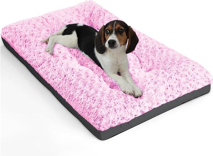 POCBLUE Washable Dog Beds for Crate, Small Plush Pet Mat for Cages, Anti-Slip Crate Pad for Outdoor/Indoor/Car Use, Comfy & Soft Kennel Pad for Dogs and Cats Up to 25 lbs, 23"x17", Pink