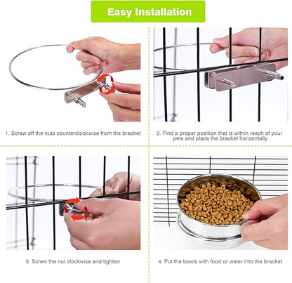2 Pcs Small Pet Dog Food Water Bowl for Cage Stainless Steel Non-Spill Kennel Hanging Cats Pets Bowls with Clamp Holder Crate Feeder Dish for Small Dogs Pets (4.7x1.9'' & 3.9x1.7'')