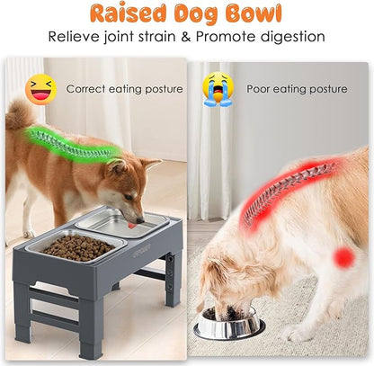 URPOWER Raised Dog Bowls 4 Height Adjustable Elevated Bowl Stand with Stainless Steel Water Bowl Non-Slip Dog Food Bowls Stand for Small Medium Large Dogs and Pets