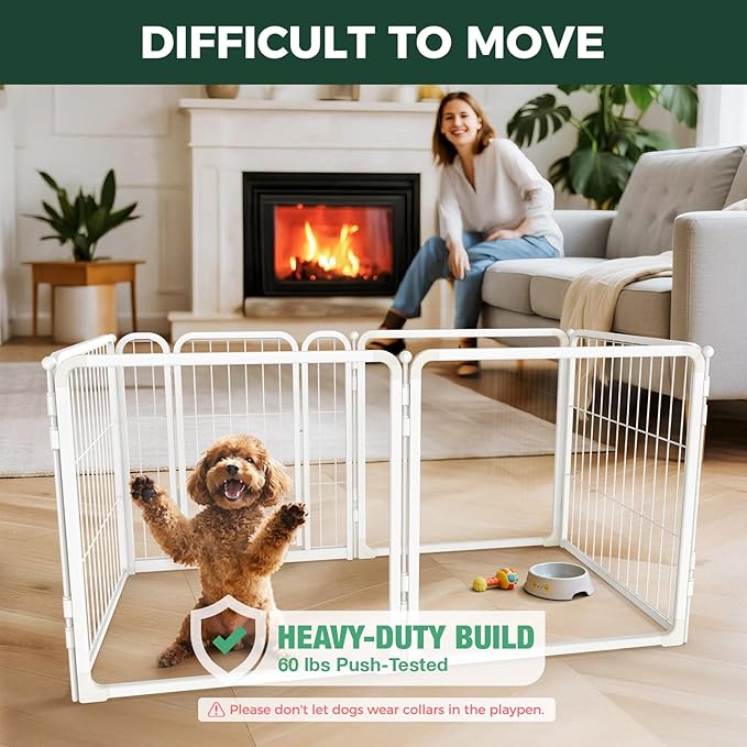 FXW AuraSpace Pro Acrylic & Wire Mesh Indoor Dog Playpen, 24" Height 6 Panels Metal Dog Pen for Puppies & Small Dogs, White│Patented