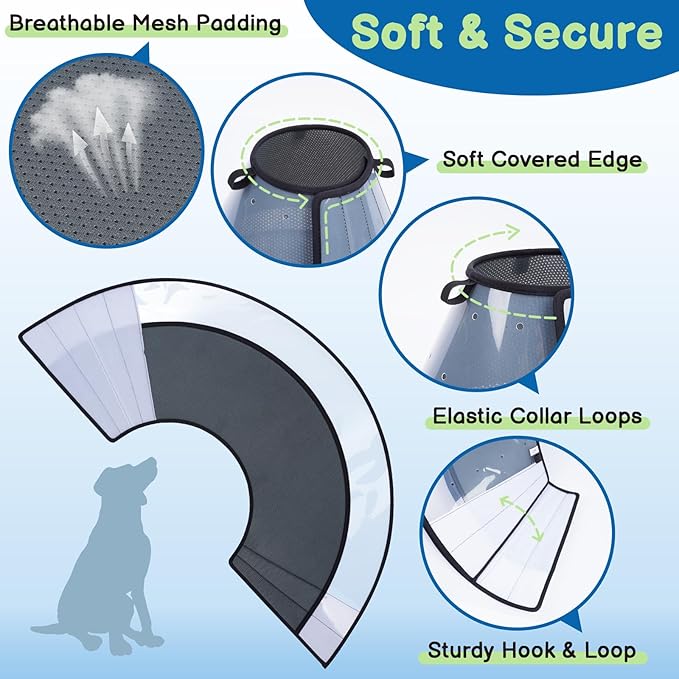 BARKLESS Soft Dog Cone, Soft Cone for Large Dogs to Stop Licking Biting Wounds, Breathable Surgical E Collar for After Surgery, Adjustable Elizabethan Collar for Neuter Incision Care