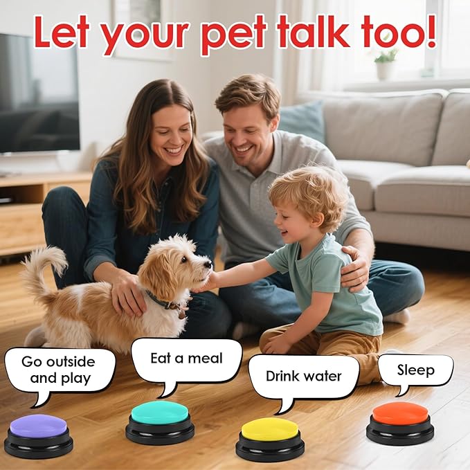 lazycozy® Dog Buttons for Communication - Pack of 6 Talking Buttons with Clear Voice Recording, 30 Seconds, Bright Colors, Easy Press for Pet Training