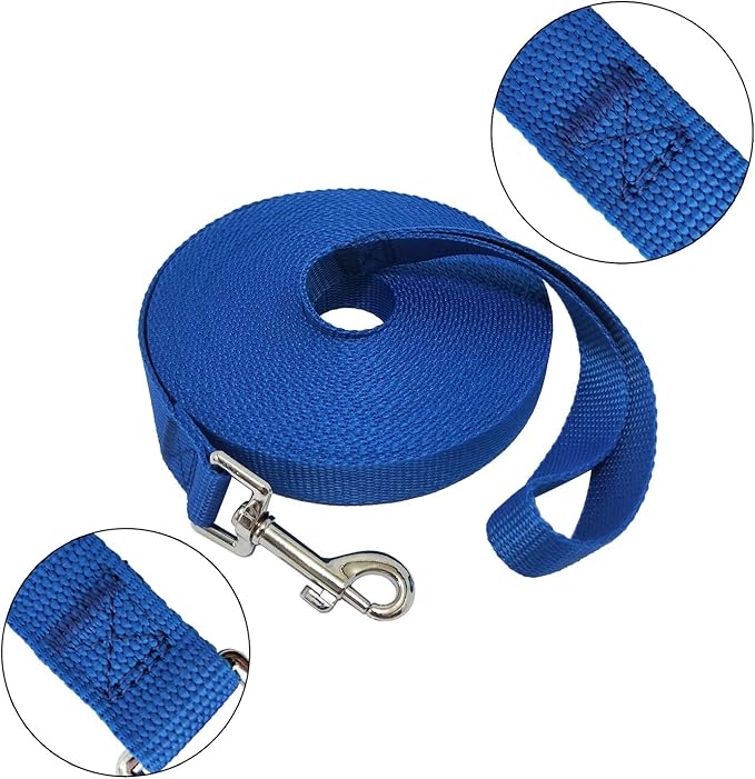 Nylon Training Dog Leash for Small Medium Large Dogs, 15ft 20ft 30ft 50ft Long Leash Dog/Puppy Lead for Obedience Recall Training, Camping (30ft, Blue)