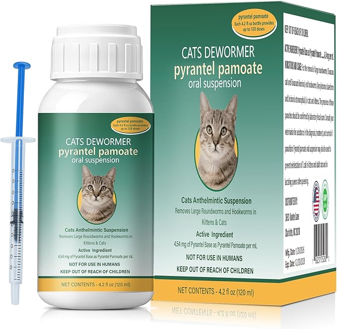 Broad Spectrum for Dewormer Cats – Pyrantel Pamoate Cat Dewormer Liquid for All Wormers for Tapeworms, Roundworms & Hookworms, 120 mL (4.2 fl oz)