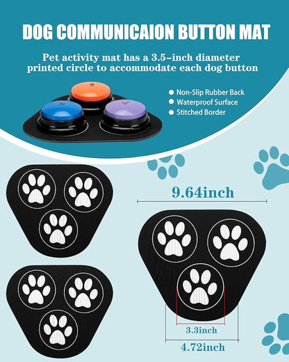 Dog Buttons for Communication, 9 Pcs Dog Talking Button Set, 30s Voice Recording Speaking Button Pet Speech Training Buzzers with 30 Scene Stickers and Waterproof Anti-Slip Mat for Animal Training