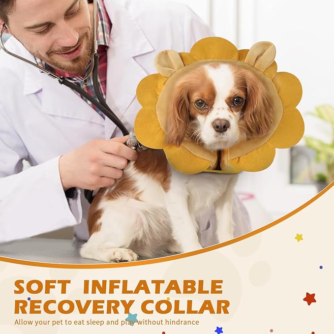 IEUUMLER Inflatable Recovery Dog Collar, Protective Donut Cone, Adjustable Soft Collar for Dog and Cat After Surgery Prevent from Biting & Scratching EU002 - Brown Lion XL