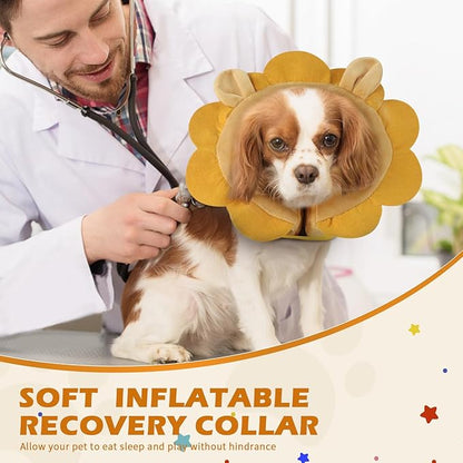 IEUUMLER Inflatable Recovery Dog Collar, Protective Donut Cone, Adjustable Soft Collar for Dog and Cat After Surgery Prevent from Biting & Scratching EU002 - Brown Lion M