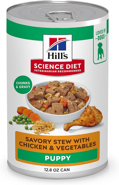 Hill's Science Diet Puppy, Puppy Premium Nutrition, Wet Dog Food, Chicken & Vegetables Stew, 12.8 oz Can, Case of 12