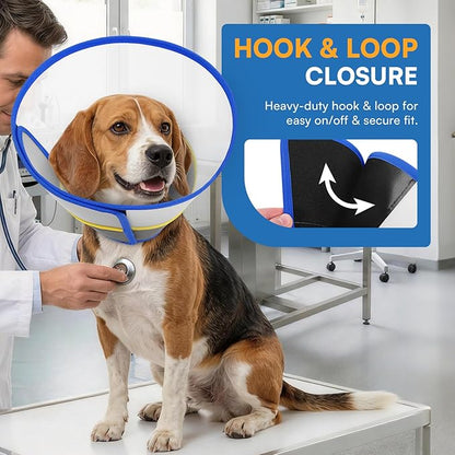 Queenmore Dog Cone - Soft Cone for Dogs to Stop Licking Transparent Elizabeth Recovery Collar for Large Dog Flexible Plastic Cones for Dogs After Surgery, Normal Eating and Drinking, Blue Large