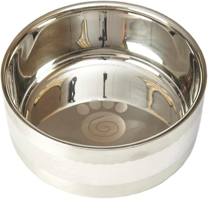 PetRageous 18437 Sanibel Stainless-Steel Hammered Double Walled Dog Bowl 7.87-Inch Width and 3.14-Inch Height 7.5-Cups Capacity, Metallic