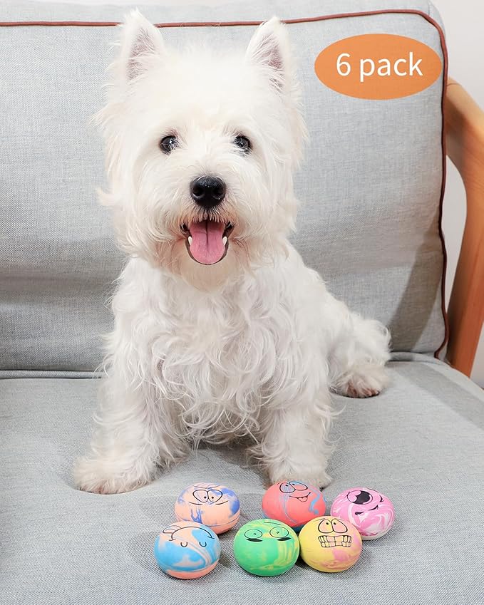 SCHITEC Squeaky Dog Toys, [6 Pack] Interactive Latex Rubber Squeak Ball Toy, Soft Fetch Play Balls for Puppy Small Dogs
