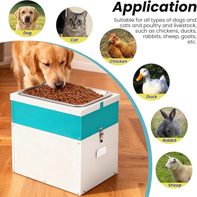 11L Automatic Dog Water Dispenser for Large Dogs Stainless Steel Bowl and Dog Food Storage Container (11L)