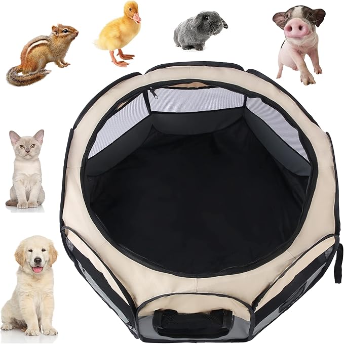 Pet Cat Playpen for Indoor Cats,Puppy Small Dog Cat Tent Crates Cage,Portable Pet Dog Playpen,29x29x16,Grey/Beige,1Pack