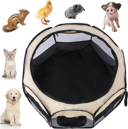 Pet Cat Playpen for Indoor Cats,Puppy Small Dog Cat Tent Crates Cage,Portable Pet Dog Playpen,29x29x16,Grey/Beige,1Pack