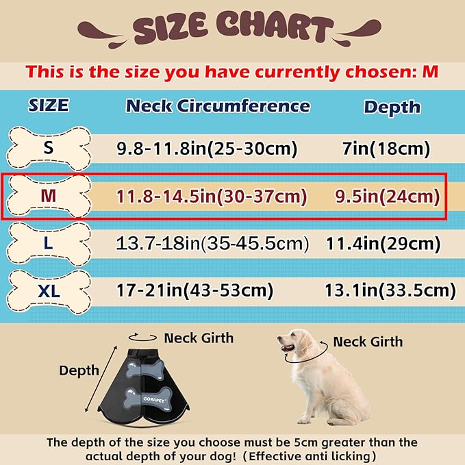 Dog Cone Collar Alternative, Partially Detachable Hard & Heavy Cone for Medium Dogs (French Bulldog Dachshund), Elizabethan Adjustable Protective Dog Neck Head Recovery Cone After Surgery Anti Licking