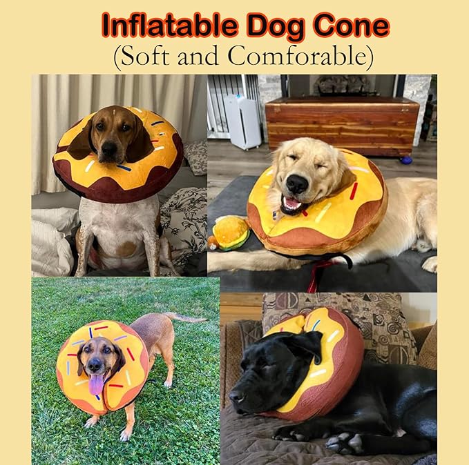 Inflatable Dog Cone Collar After Surgery, Soft Dog Neck Donut Collar, Blow up Donut E-Collar for Small Medium Large Dogs and Cats, Dogs Recovery Cone Alternative