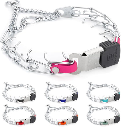 Herm Sprenger Chrome Plated Steel Dog Collar with Quick Release ClicLock Buckle and Biothane Insert Training Collar for Dogs Made in Germany (Passionfruit Pink, 16in x 2.25mm(neck size up to 13-14in))
