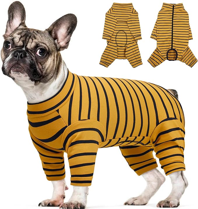 Kuoser Recovery Suit for Small Dogs After Surgery, Long Sleeve Dog Surgery Recovery Suit, Dog Onesie for Abdominal Wounds Skin Disease, Yellow S