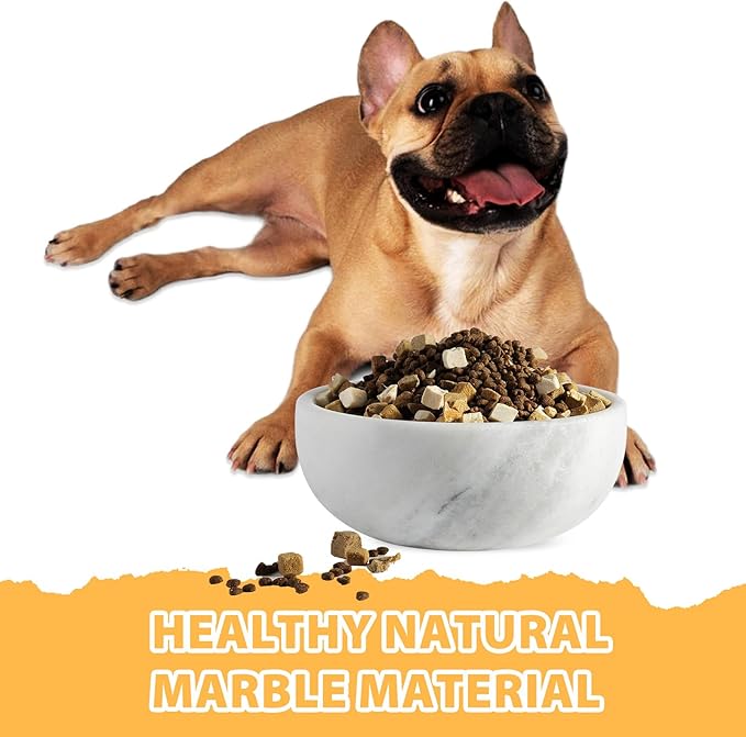 Karibiber White Dog Bowl, Marble Dog Food Bowl, Non-Slip Stone Dogs Water Bowl Large, Non-Tipping Heavy Duty Pet Bowl for Large Dogs, African Natural Marble, Holds 4.6Cups(7.5lbs)