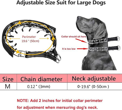 Prong Collar for Medium Dogs with Reflective Nylon Cover, Dog Pinch Collar,Dog Training Collar,High Strength Quick Release Metal Buckle,Comfort Rubber Tips (Black，3.0mm, 20-Inch)