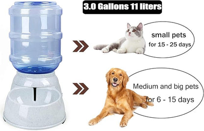 Pet Gravitational Feeder and Water Dispenser Large 3 Gallon 11 Liters-Thickened Durable,Dog Cat Water Bowl Dispenser Large,Automatic Replenish Pet Waterer Dispenser Station