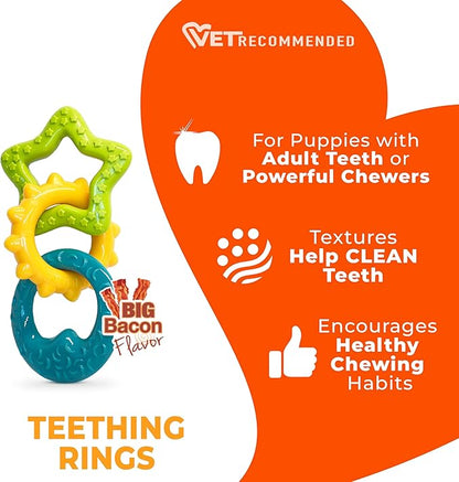 Nylabone Teething Rings Puppy Power Chew Toy for Puppies, Soothing Puppy Teething Bone, Enrichment Toy for Puppies, Bacon Flavor, Small Dogs - Up to 25 Ibs, 1 Count