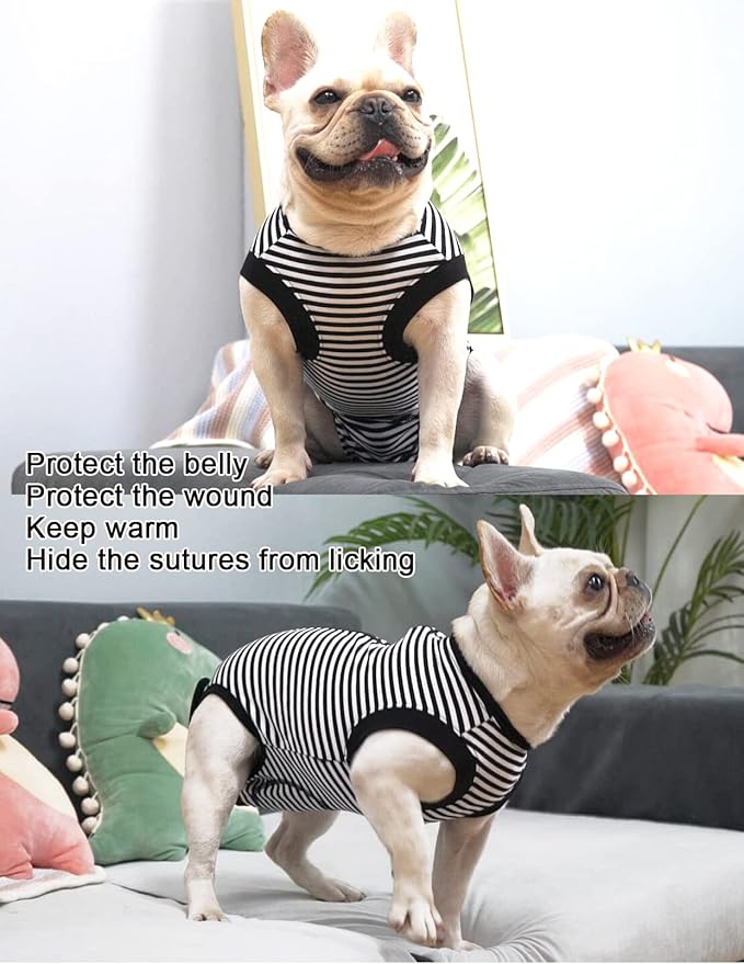Dogs Cats Recovery Small Suit for After Surgery,Professional Pet Recovery Shirt Dog Abdominal Wounds Bandages,Substitute E-Collar & Cone,Prevent Licking Dog Onesies,Black-White XS