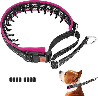 Mayerzon Martingale No Pull Collar for Medium Large Dogs, Patented Anti Pull Dog Collar with Buckle for Walking Training, with Neoprene Padding and Reflective Stitching, Adjustable(Hot Pink Trim, M)