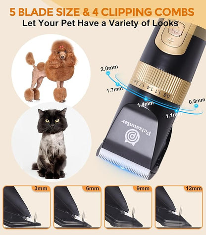 Petsaunter Dog Clippers for Grooming, 4-Speed & LCD, Low Noise Electric Trimmer for Grooming, TypeC Rechargeable Dog Hair Clippers, Super Quiet for Dogs & Pets with Thick or Heavy Coats(C95)
