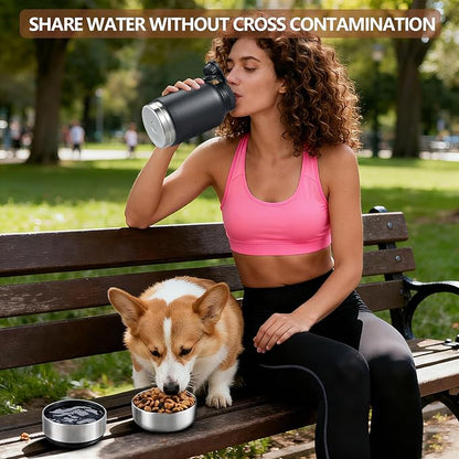 Cibaabo Insulated Dog Water Bottle with 2 Bowls, 32oz Travel Stainless Steel Double Wall Thermos, Portable Pet Dispenser, Gifts for Puppy Small Medium Dogs Walking Hiking and Camping