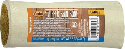 Cadet Stuffed Shin Bone, Long-Lasting Dog Chew Bones for Aggressive Chewers, High Protein Filled Bone Dental Chew for Dogs, Cheese Flavor Filling, 5-6" for Large Dogs