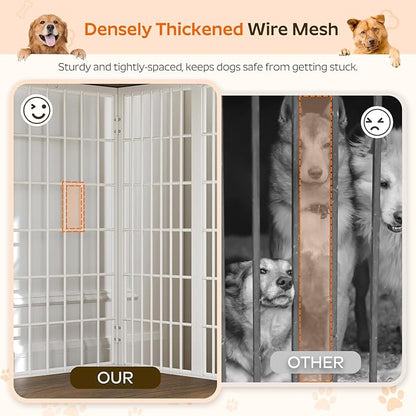 YATINEY Foldable Dog Crate Furniture, 47.2" Dog Crate with DIY Frame, Heavy Duty Dog Kennel Indoor with Hooks, Wooden Dog Cage End Table, for Small/Medium/Large Dogs, White DC120WH