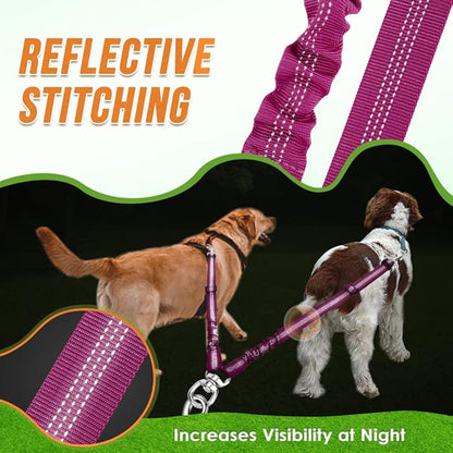 AUTOWT Double Dog Leash, No Tangle 360°Swivel Rotation Reflective Lead Attachment Adjustable Length Dual Two Dogs Lead Splitter, Comfortable Shock Absorbing Walking Training for 2 Dogs
